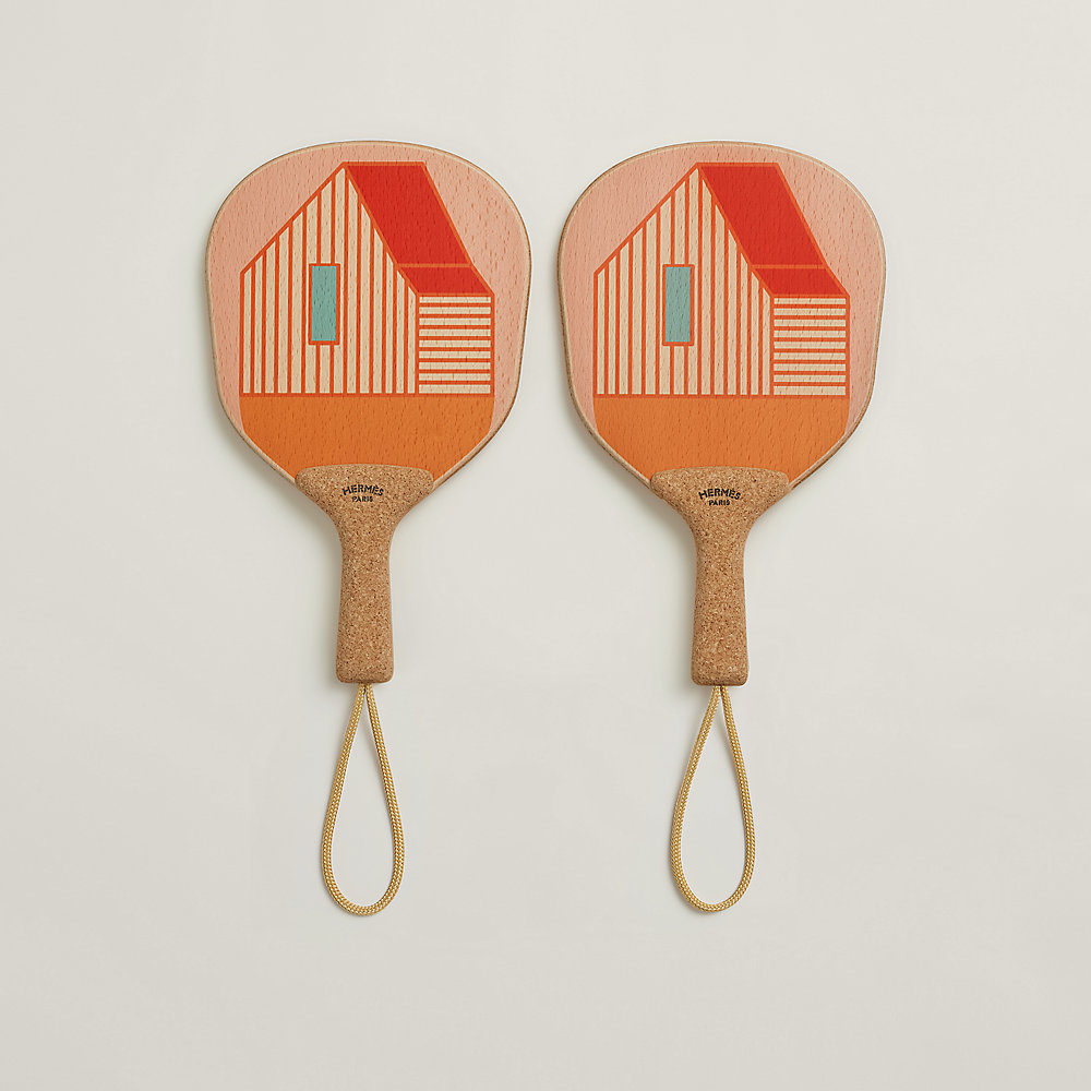 Les Cabanes set of 2 beach rackets - Orange | Hermès USA